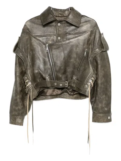 Manokhi Asymmetric Leather Jacket In Green
