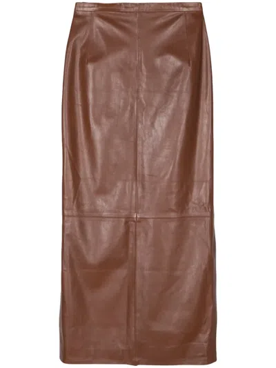 Manokhi Leather Maxi Skirt In Brown