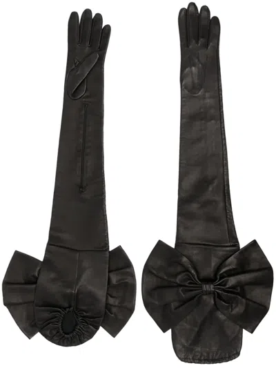 Manokhi Bow-detail Leather Gloves In Black