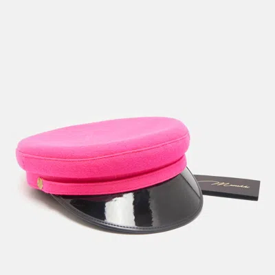 Pre-owned Manokhi By Toukitsou Florescent Pink Wool Greek Fisherman Hat M