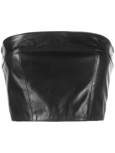 Manokhi Cropped Leather Top In Black
