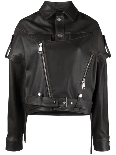 Manokhi Detachable-sleeve Leather Jacket In Grey