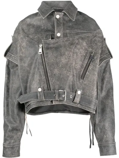 Manokhi Detachable-sleeves Biker Jacket In Grey