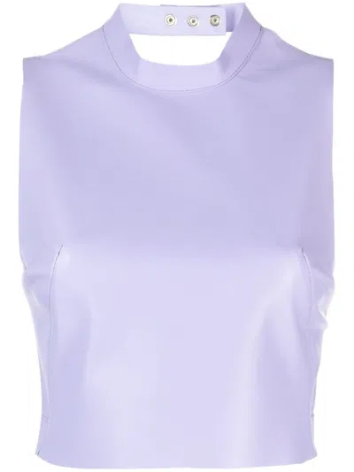 Manokhi Halterneck Leather Cropped Top In Purple