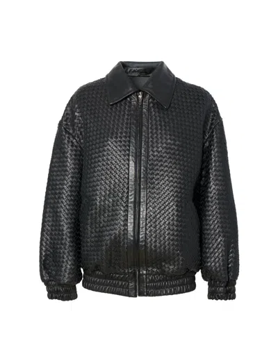Manokhi Sara Braided Leather Jacket In Black
