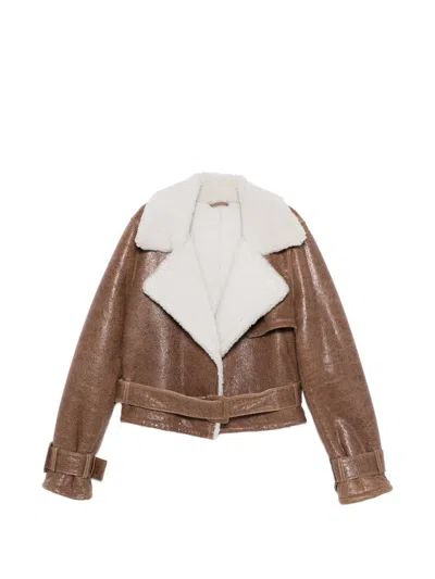 Manokhi Jessie Belt Jacket In Brown