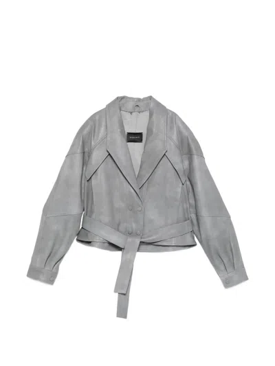Manokhi Karo Belted Double-breasted Jacket In Gray