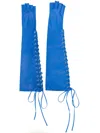 Manokhi Lace-up Fingerless Leather Gloves In Blue