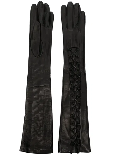 Manokhi Lace-up Leather Gloves In Black
