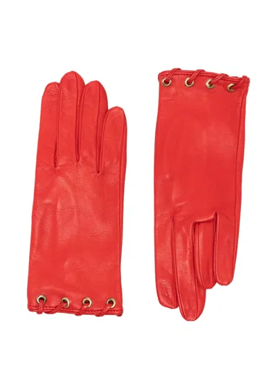 Manokhi Lace-detail Leather Gloves In Red