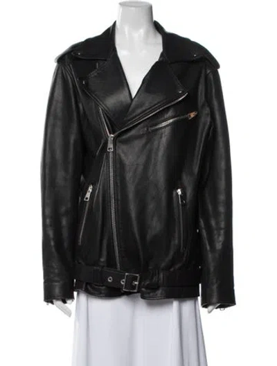 Pre-owned Manokhi Leather Biker Jacket In Black