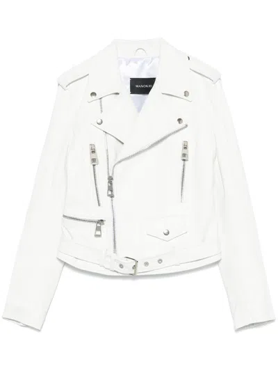 Manokhi Leather Biker Jacket In White