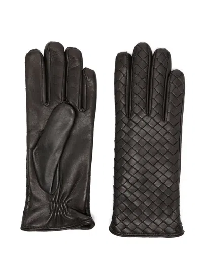 Manokhi Leather Woven Gloves In Black