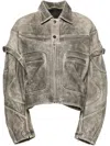 Manokhi Leya Leather Biker Jacket In Grey
