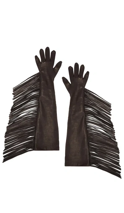 Manokhi Long Fringed Leather Gloves In Brown
