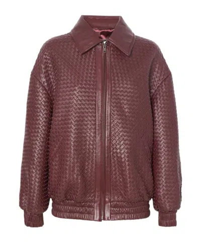 Manokhi Long-sleeve Leather Jacket In Burgundy