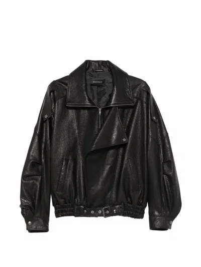 Manokhi Mindy Belted Leather Jacket In Black