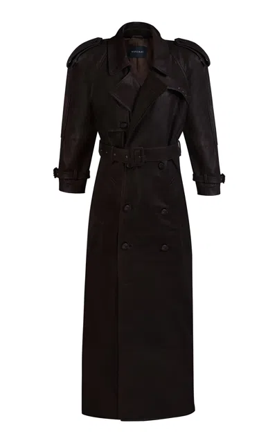 Manokhi Mireia Sheep Leather Trench Coat In Brown