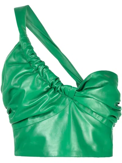 Manokhi One-shoulder Leather Cropped Top In Green