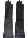 Manokhi Perforated-design Leather Gloves In Blue