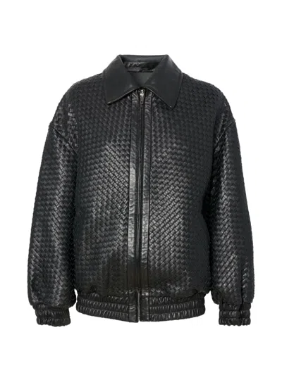 Manokhi Sara Braided Leather Jacket In Black