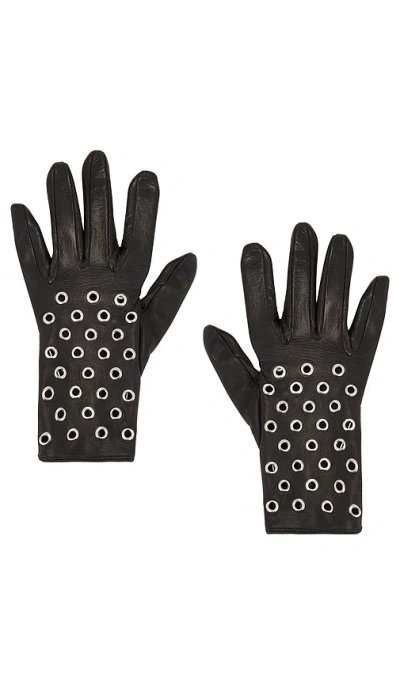 Manokhi Short Leather Gloves With Eyelets In Black