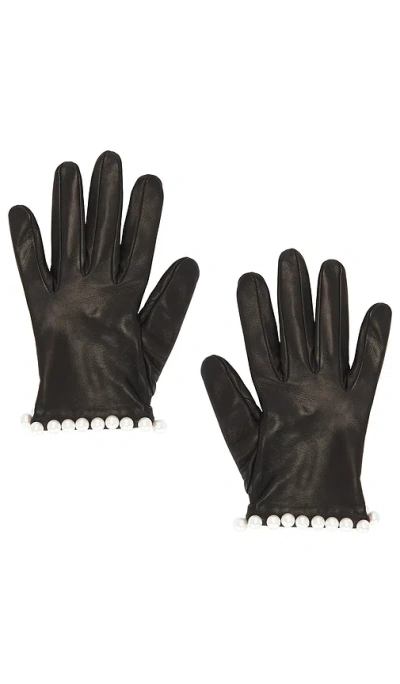 Manokhi Short Leather Gloves With Pearls In Black