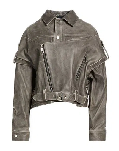 Manokhi Woman Jacket Grey Size 6 Leather In Multi