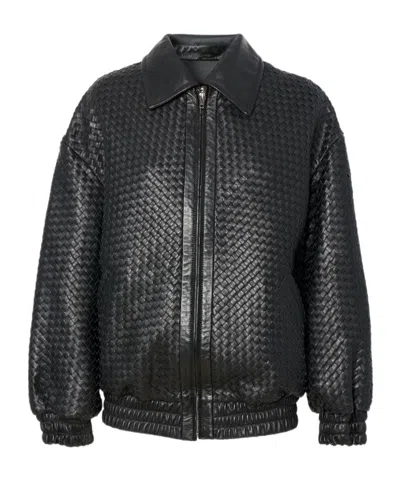 Manokhi Woven Leather Jacket In Black