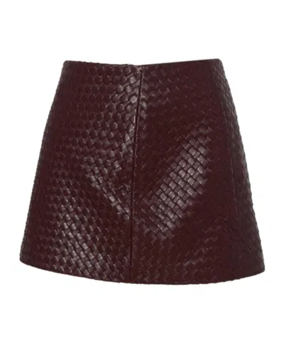 Manokhi Woven Leather Mini Skirt In Burgundy