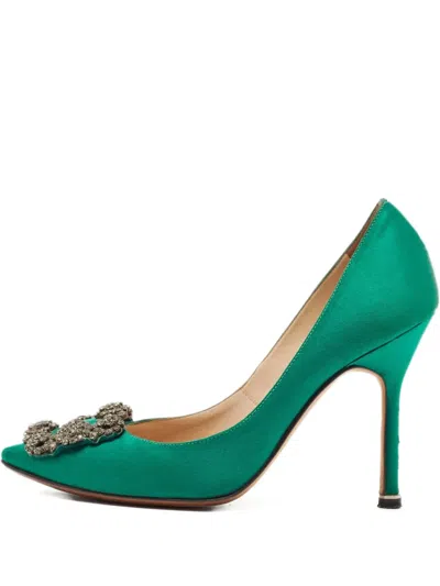 Pre-owned Manolo Blahnik 100mm Crystal-embellished Heeled Pumps