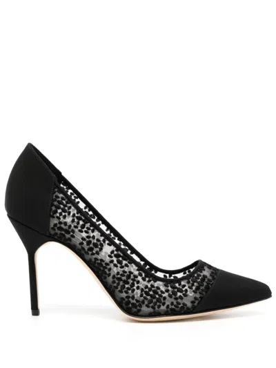 Manolo Blahnik 100mm Embellished Mesh Pump In Blck0015/ywov976x