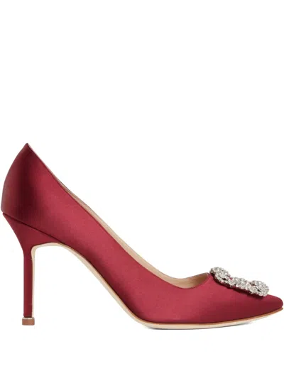 Manolo Blahnik 100mm Hangisi Crystal-embellished Satin Pumps