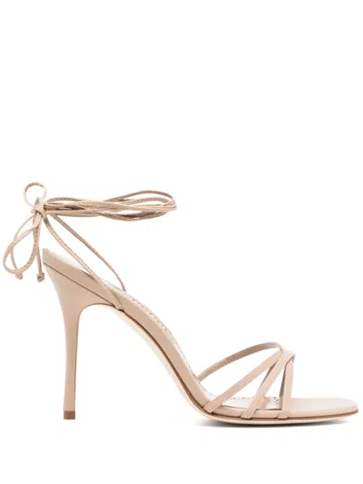 Manolo Blahnik 100mm Leather Sandals In Neutrals