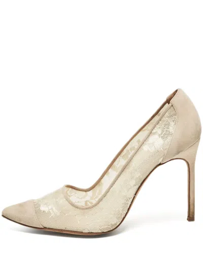 Pre-owned Manolo Blahnik 100mm Salola Lace-embellished Stiletto Pumps