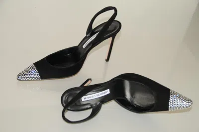 Pre-owned Manolo Blahnik $1045  Carolyne Crystals Jeweled Cap Black Bb Shoes 36 37 39.5