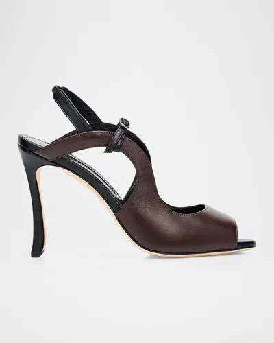 Manolo Blahnik 105mm Chungasan Leather Slingback Sandals In Brown