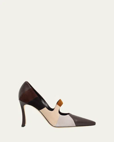Manolo Blahnik 105mm Difusa Colorblock Mixed Leather Pumps In Multi