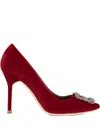 Manolo Blahnik 105mm Hangisi Jewel-embellished Velvet Pumps In Red