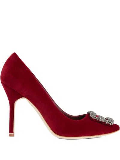 Manolo Blahnik 105mm Hangisi Jewel-embellished Velvet Pumps