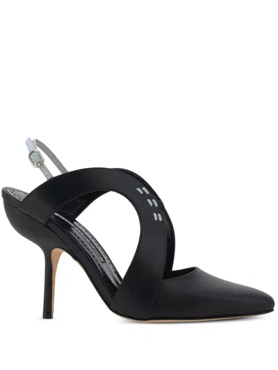 Manolo Blahnik Leather Jijara Slingbacks With Contrasting Details 10cm In Black