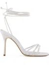 Manolo Blahnik 105mm Leather Ankle-tie Sandals In White