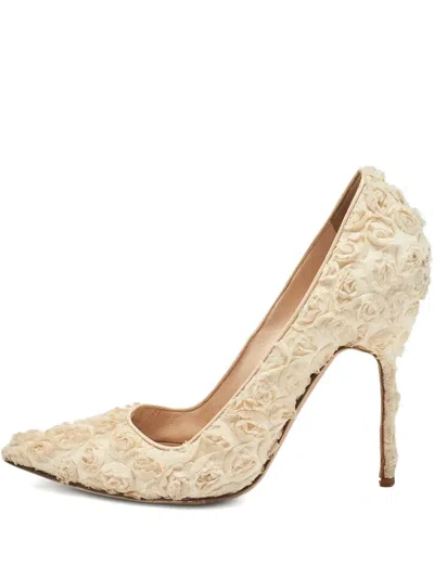 Pre-owned Manolo Blahnik 110mm Floral-embellished Heeled Pumps