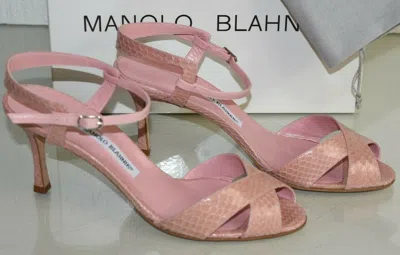 Pre-owned Manolo Blahnik $1345  Elmyrina Sandals Exotic Snake Pink Python Heel Shoes 40