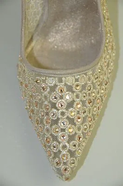 Pre-owned Manolo Blahnik $1400  Cerchi Gold Crystal Champagne Bb Shoes 37.5 38 39 40 41 In Ivory
