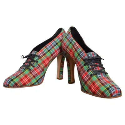 Pre-owned Manolo Blahnik 1990�s  Archival Tartan Red & Blue Lace Up High Heels / Shoes 39.5