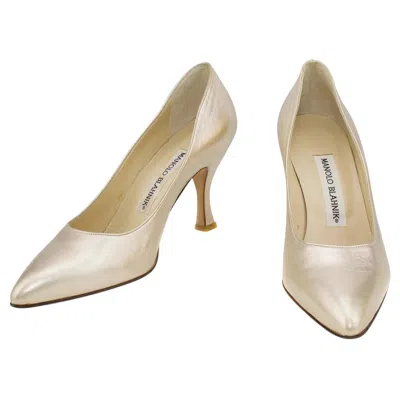 Pre-owned Manolo Blahnik 2000's Mint  Gold Leather High Heels