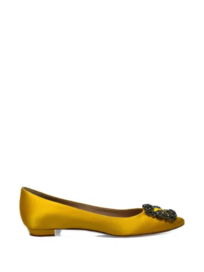 Pre-owned Manolo Blahnik 2010-2020s Jewel Buckle Ballet Flats In Yellow