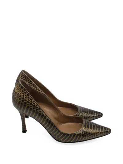 Pre-owned Manolo Blahnik 2010s Python-effect Pumps In Black