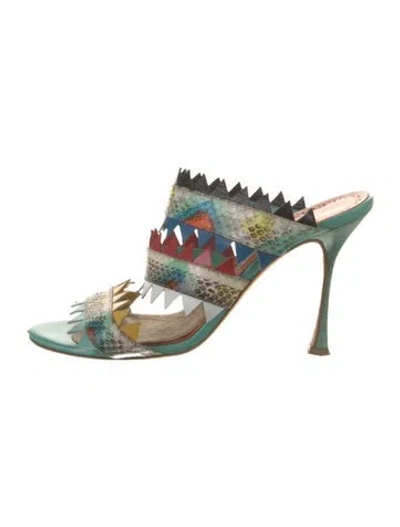 Pre-owned Manolo Blahnik 2018 Snakeskin Slides In Blue